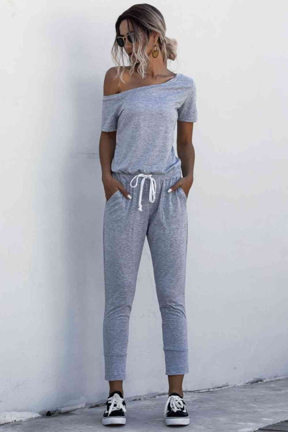 Asymmetrical Neck Tied Jumpsuit with Pockets (4 Colors)