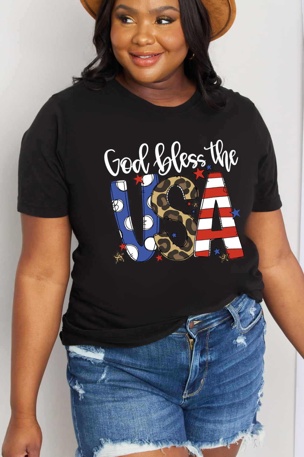 Simply Love Full Size GOD BLESS THE USA Graphic Cotton Tee (2 Colors)