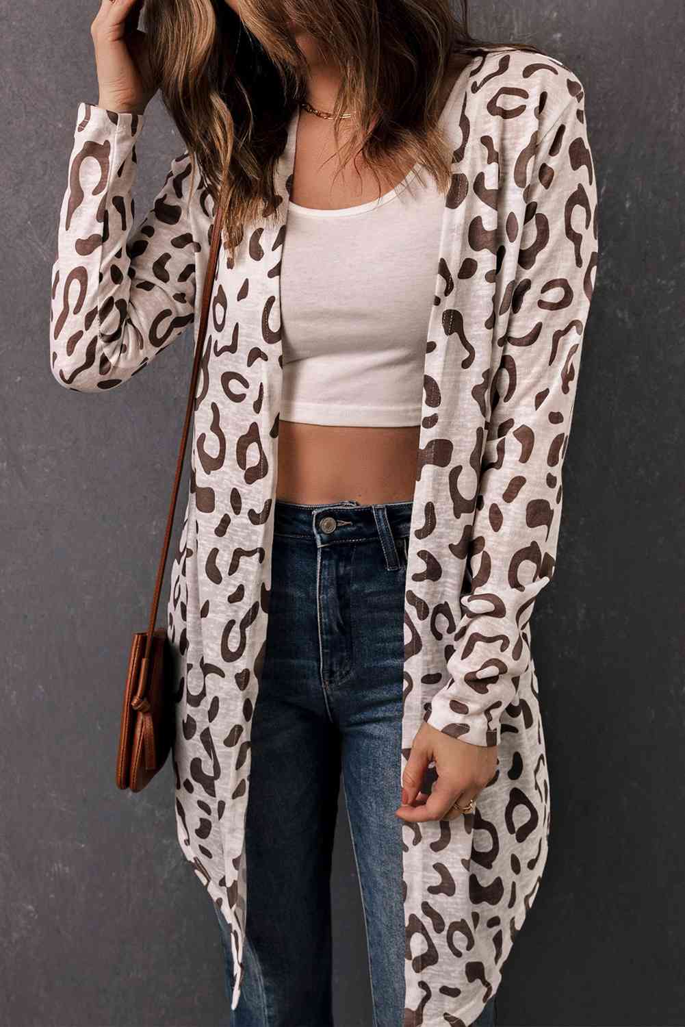 Leopard Print Long-Sleeve Open Front Cardigan