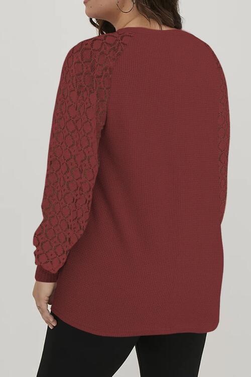 Plus Size Love Christmas Waffle-Knit Lace Long Sleeve Sweatshirt