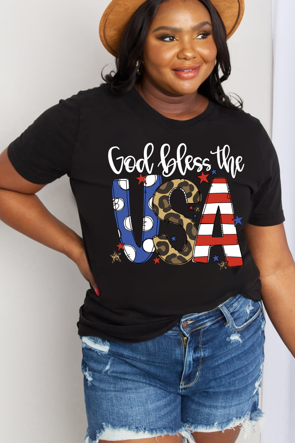 Simply Love Full Size GOD BLESS THE USA Graphic Cotton Tee (2 Colors)