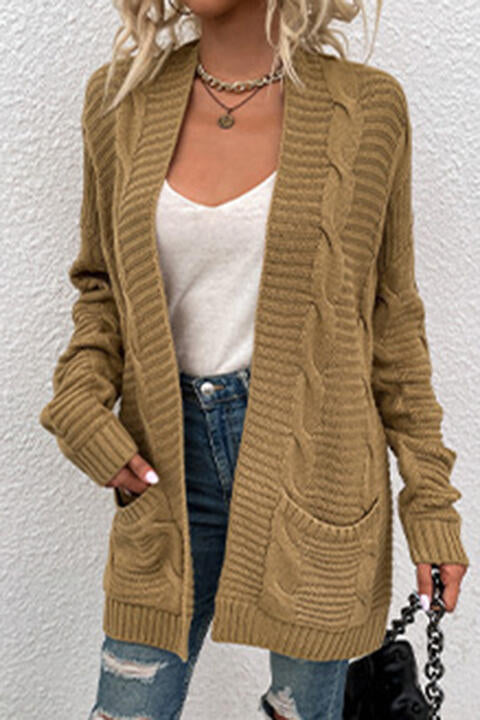 Cable-Knit Open Front Cardigan with Pockets (6 Colors)