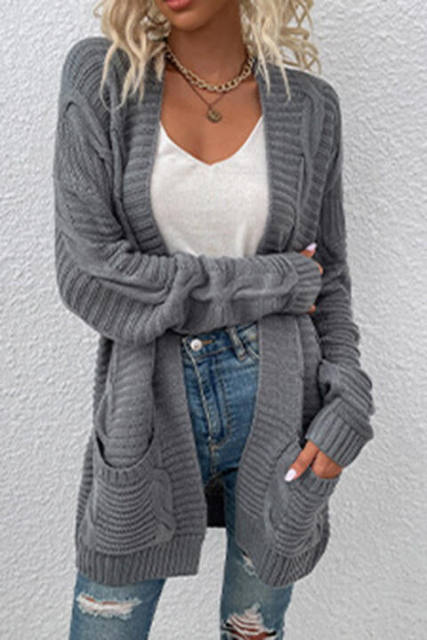 Cable-Knit Open Front Cardigan with Pockets (6 Colors)