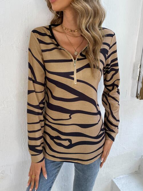 Printed Half Zip Long Sleeve Top (3 Colors)