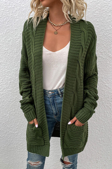 Cable-Knit Open Front Cardigan with Pockets (6 Colors)