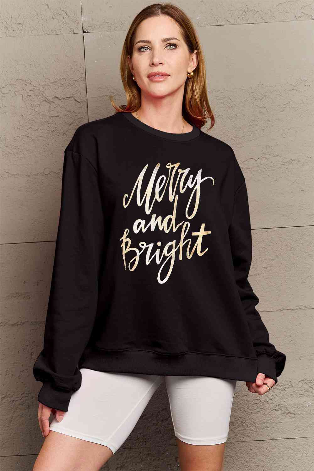 Full Size MERRY AND BRIGHT Graphic Sweatshirt