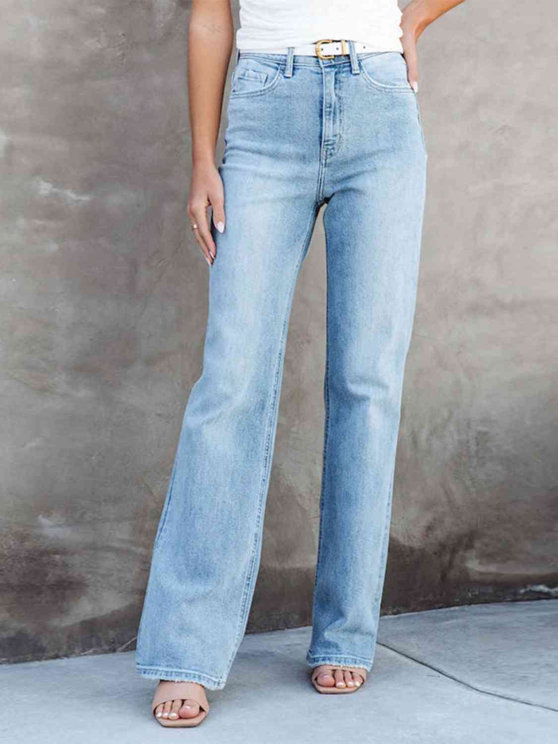 KHD Washed Straight Leg Jeans