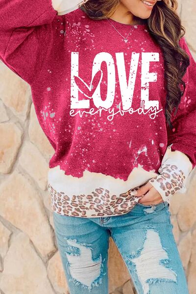 LOVE EVERYBODY Leopard Round Neck Sweatshirt