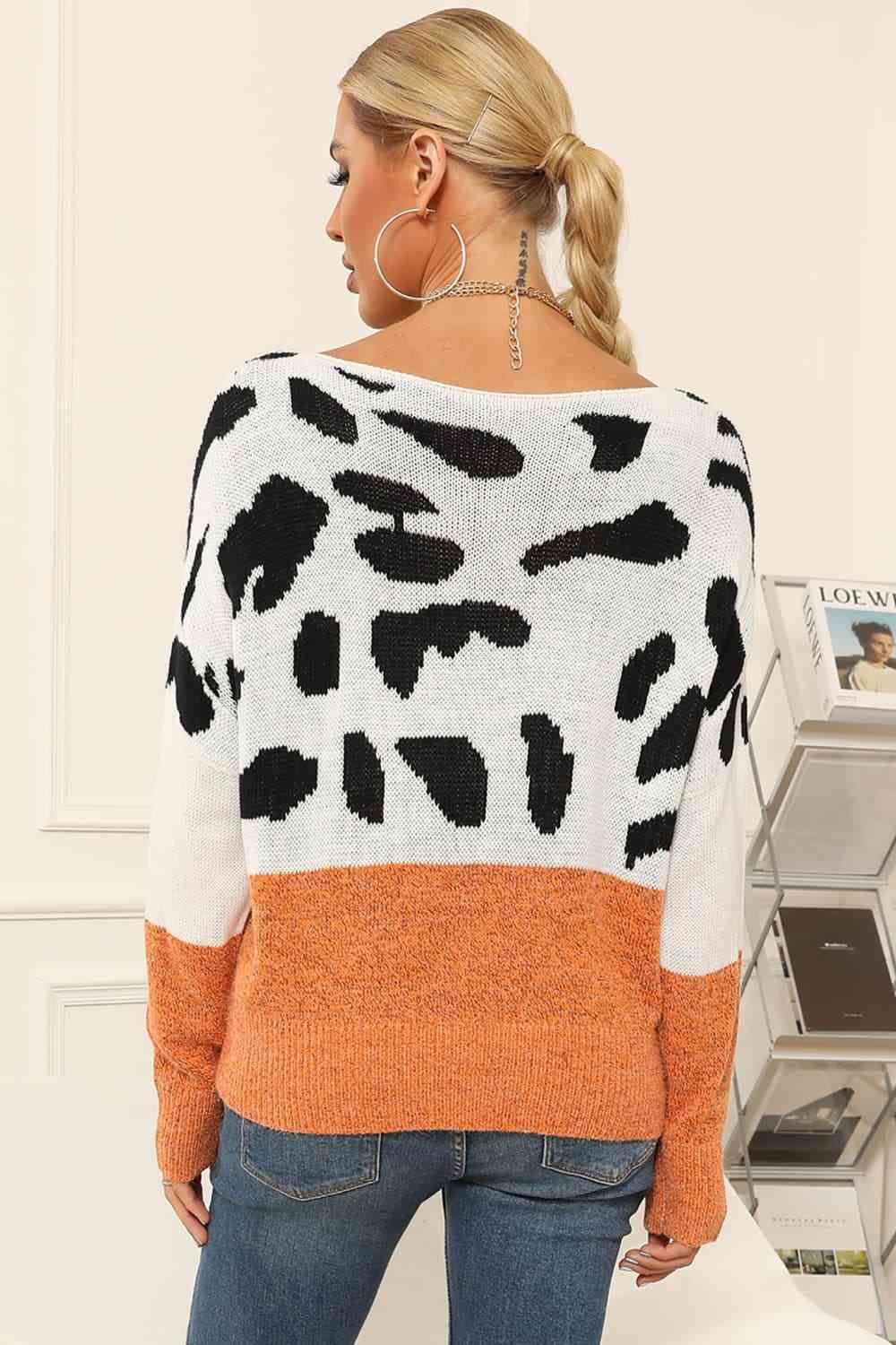 Full Size Two-Tone Boat Neck Sweater (3 Colors)