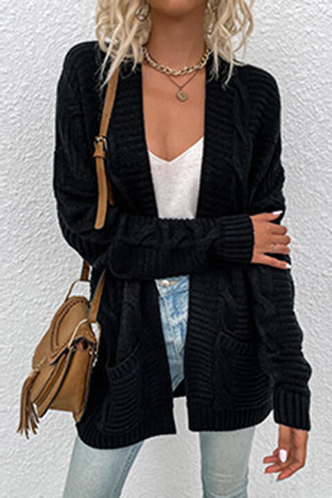 Cable-Knit Open Front Cardigan with Pockets (6 Colors)