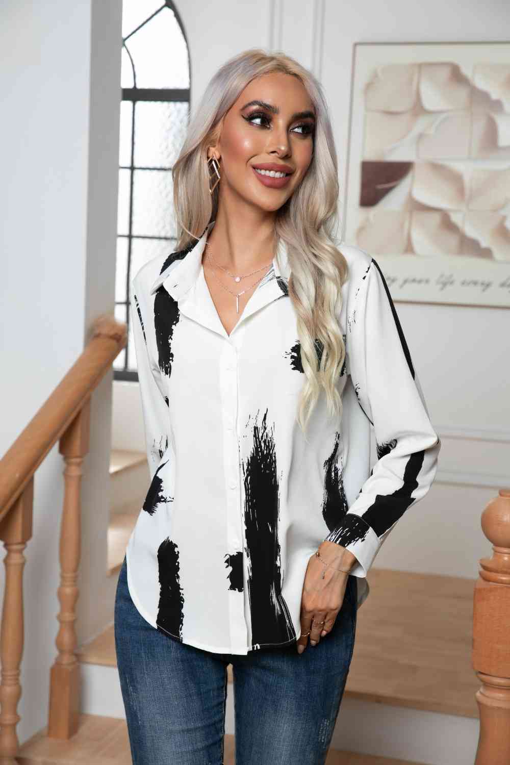 Tie-Dye Collared Neck Buttoned Blouse (2 Colors)