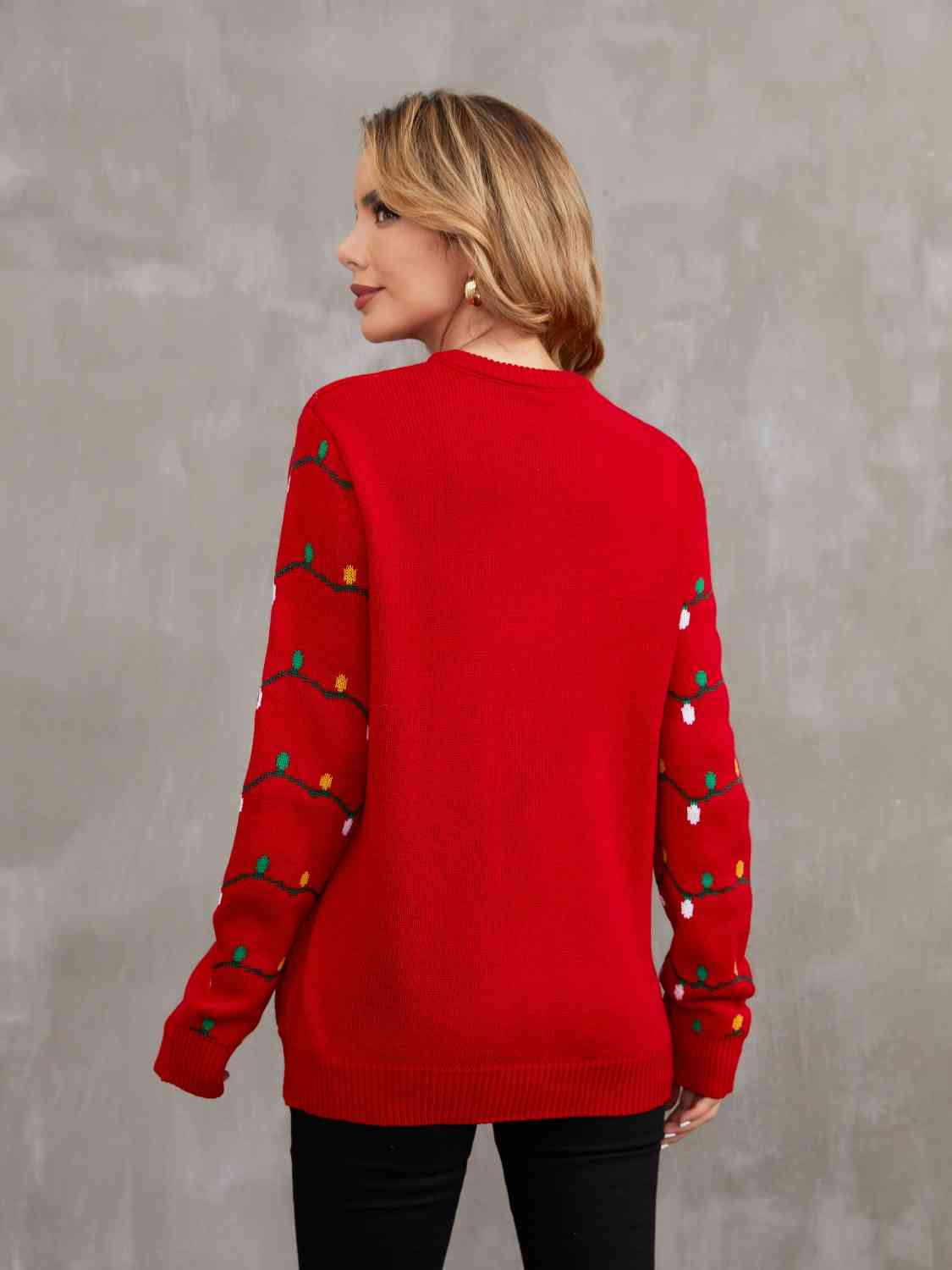 Christmas Tree & Present Theme Round Neck Sweater