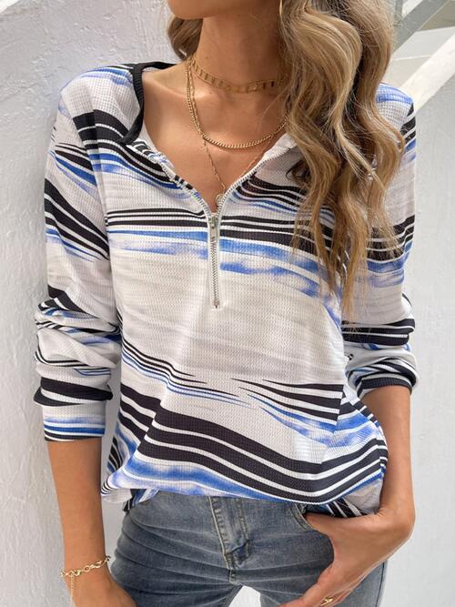 Printed Half Zip Long Sleeve Top (3 Colors)