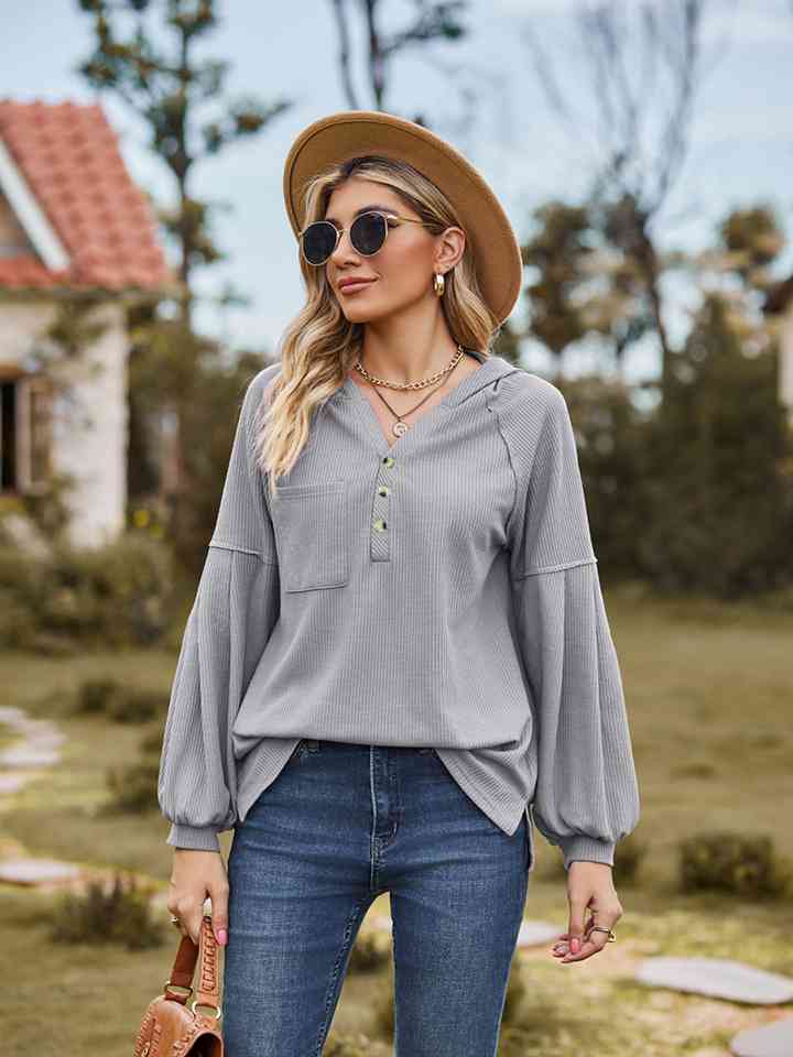 Dropped Shoulder Button-Down Hoodie (6 Colors)