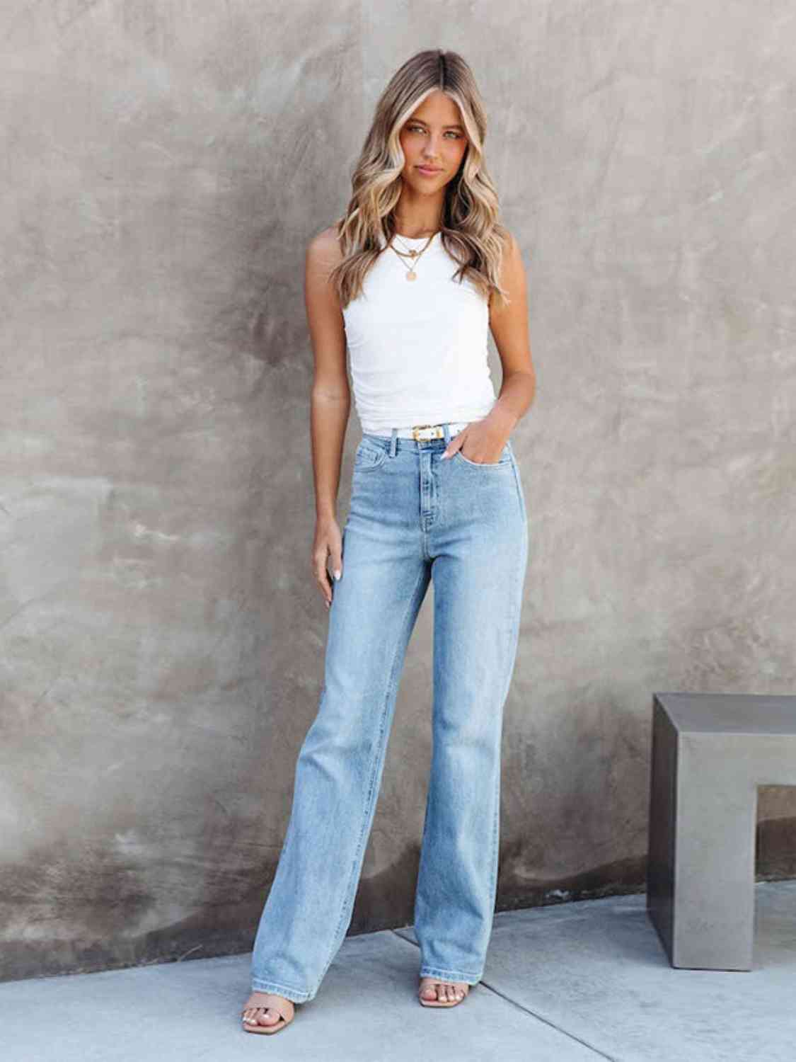 KHD Washed Straight Leg Jeans