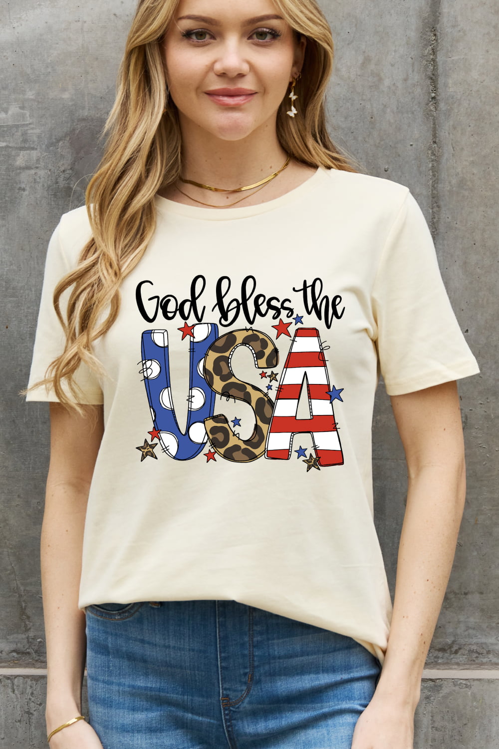 Simply Love Full Size GOD BLESS THE USA Graphic Cotton Tee (2 Colors)