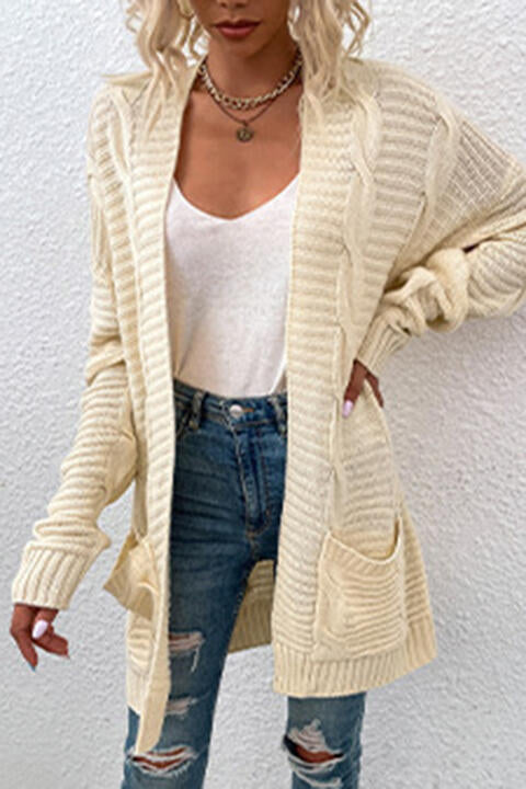 Cable-Knit Open Front Cardigan with Pockets (6 Colors)