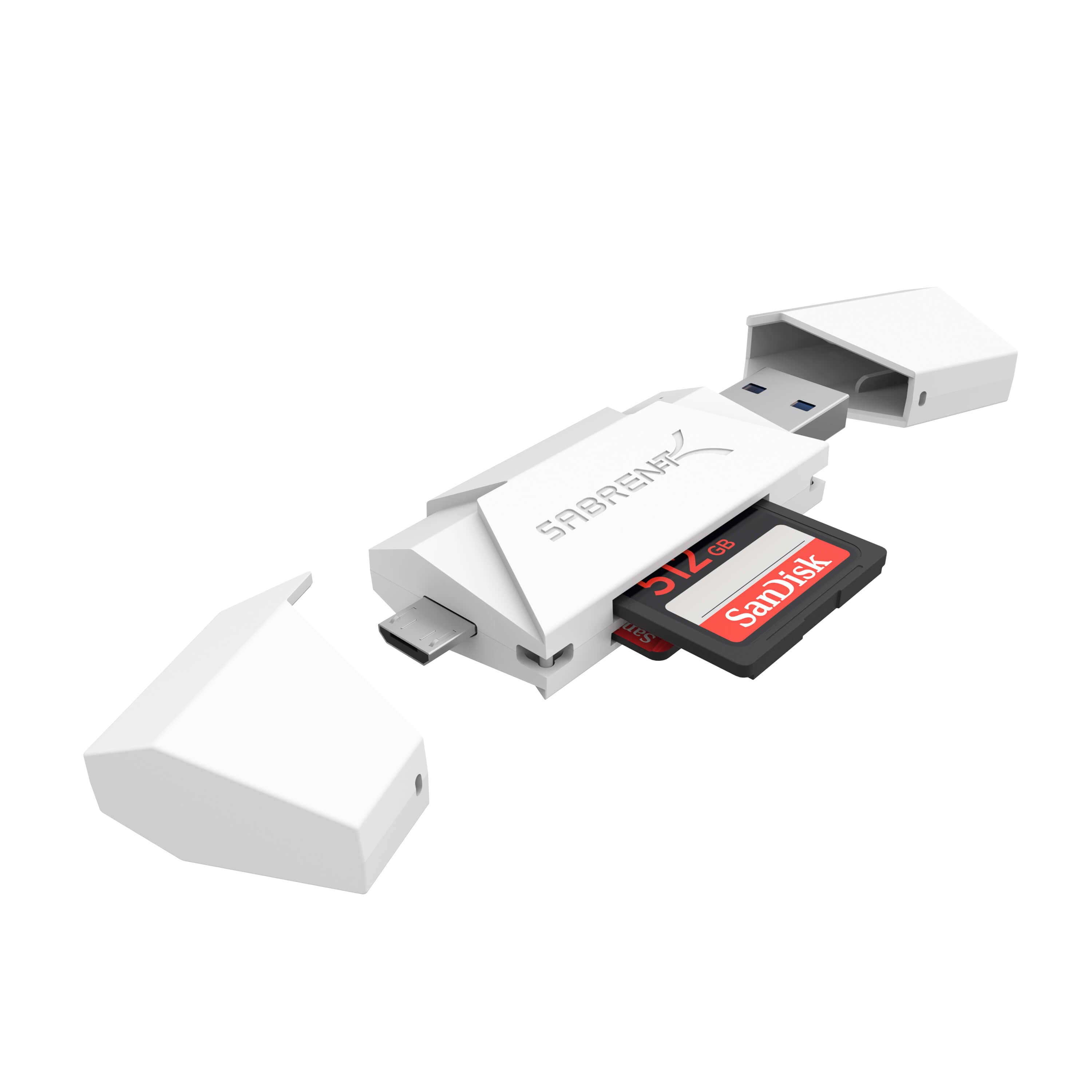 2-Slot Micro USB OTG and USB 3.0 Flash Memory Card Reader - Supports SD , SDHC , SDXC , MMC / MicroSD , T-Flash [White]