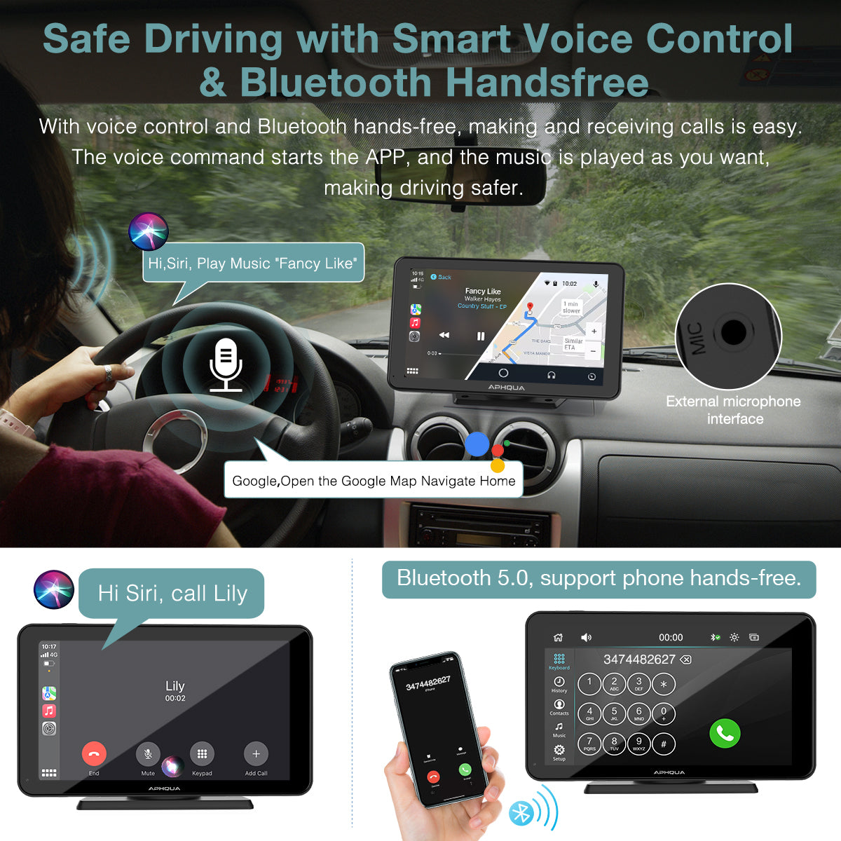 APHQUA Wireless Portable Car Stereo with Rear Camera,Dash or Windshiel –  aphqua