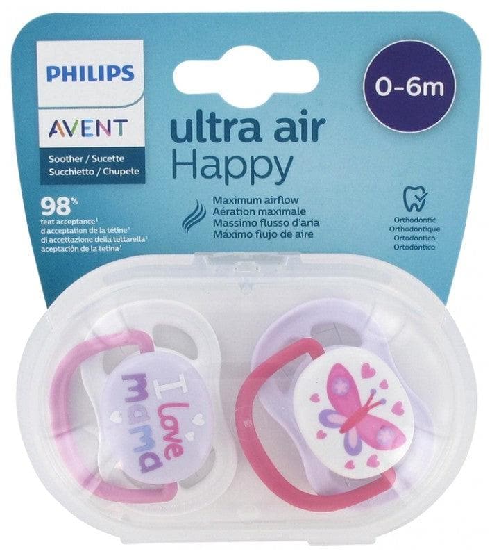 Avent Ultra Air Happy 2 Orthodontic Soothers 0-6 Months Model: I Love Mama Pink