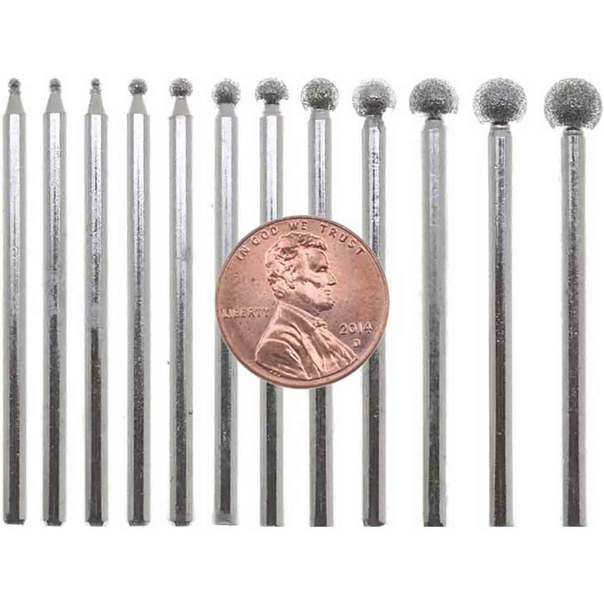 150 Grit Round Diamond Burr Set - 1/8 inch shank - 12pc