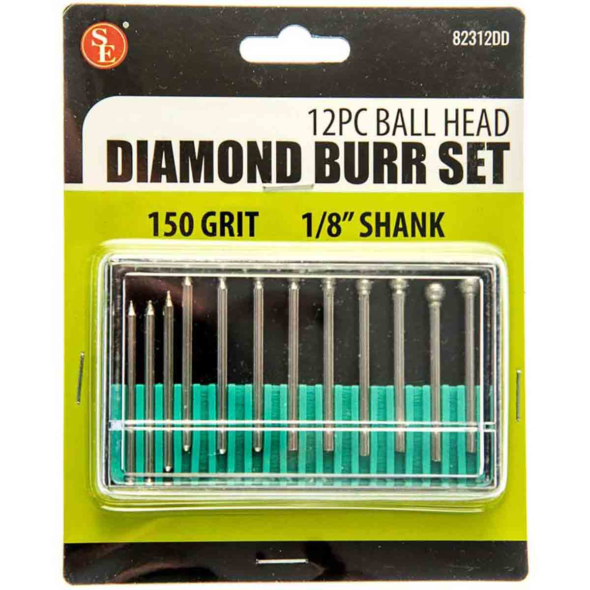 150 Grit Round Diamond Burr Set - 1/8 inch shank - 12pc