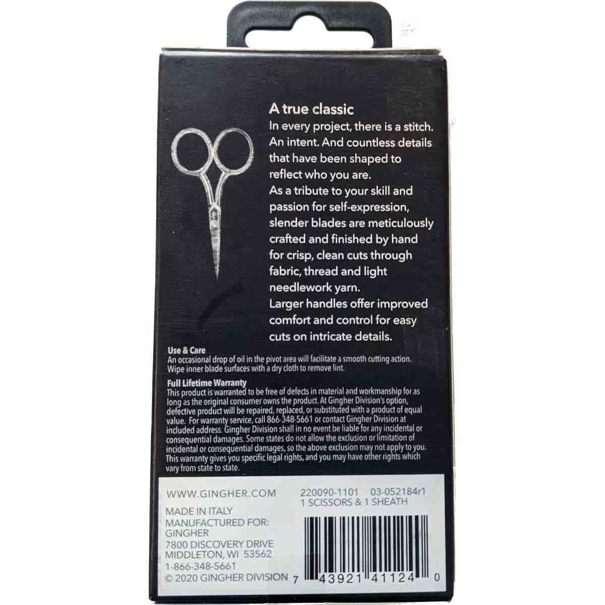 Gingher 220090 Forged 4 inch Large Handle Embroidery Scissors