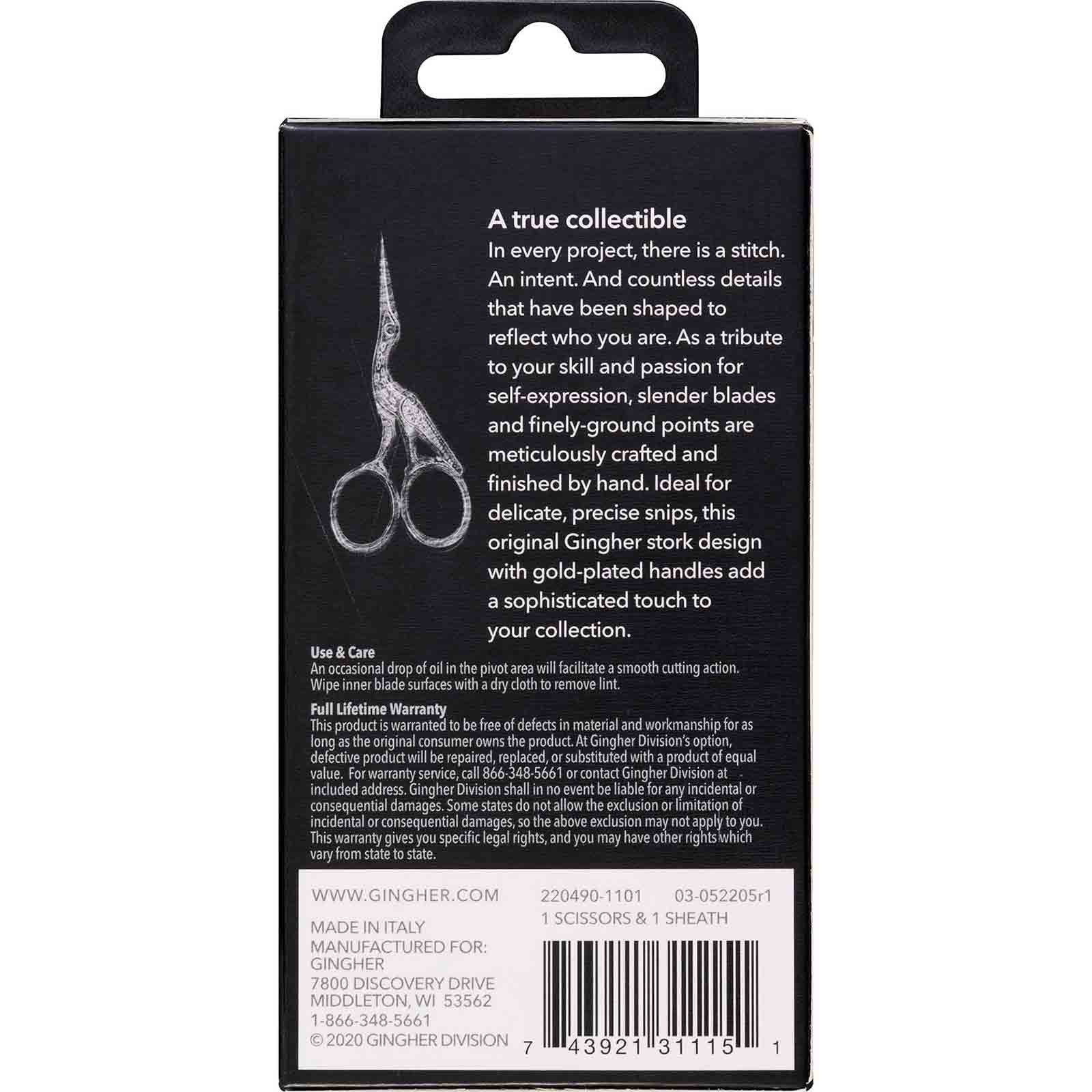 Gingher 220490 - 3 1/2 inch Gold Handled Stork Embroidery Scissors