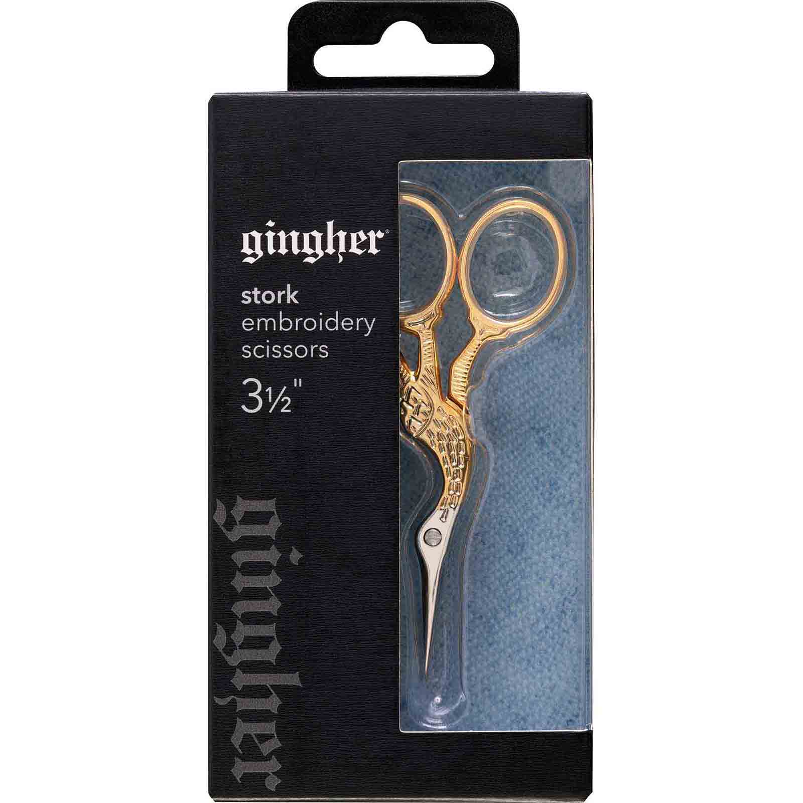 Gingher 220490 - 3 1/2 inch Gold Handled Stork Embroidery Scissors