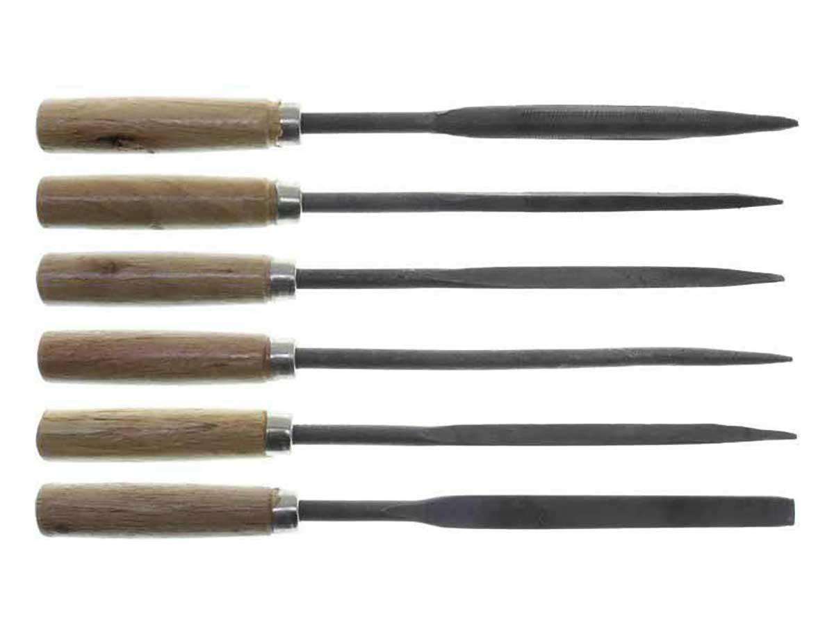 6pc 5 x 180mm COARSE Needle File Set - Wood Handles