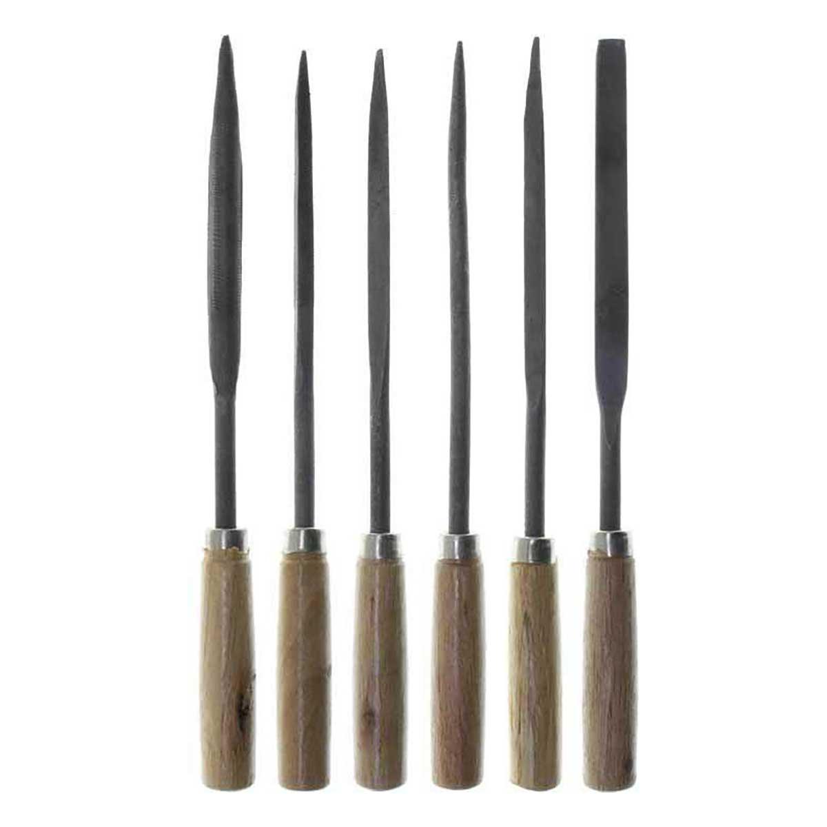 6pc 5 x 180mm COARSE Needle File Set - Wood Handles