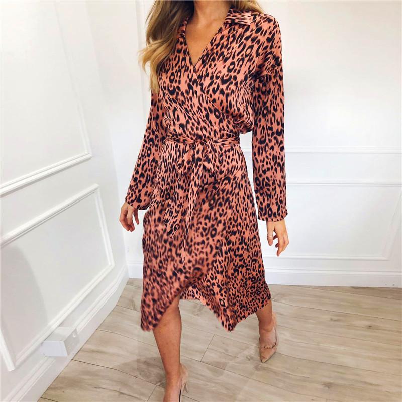 Stylish Lapel Long Sleeved Print Dress