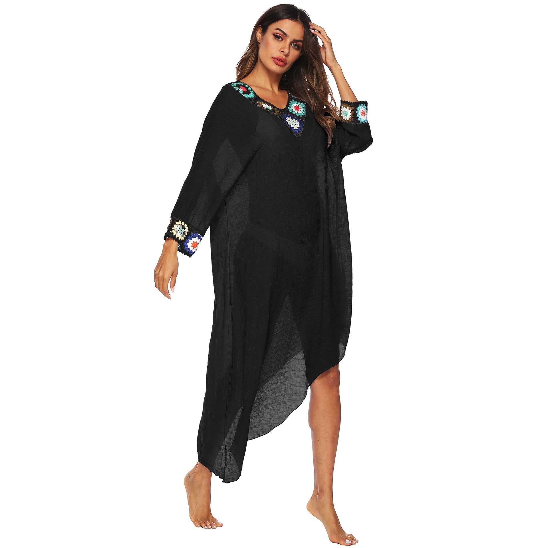 V neck Irregular Beach blouse Long sleeve Maxi Dresses