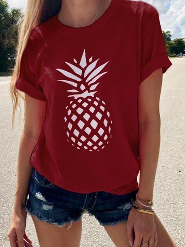 Summer Pineapple Printed Women Short Sleeve T-shirts