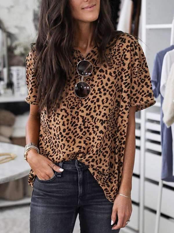 Summer leopard printed short sleeve T-shirts tops