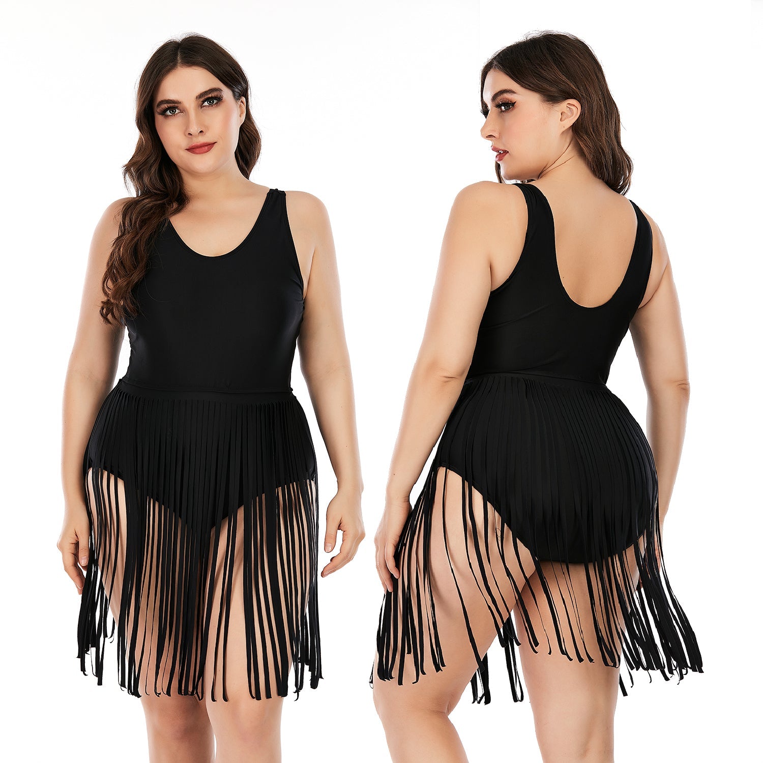 Plus Size Fringe Hem Beach Swimsuit Bikini Swimsuit