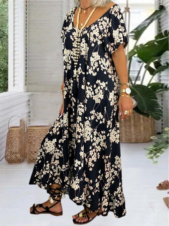 Summer Casual V Neck Dresses Floral printed Midi dress