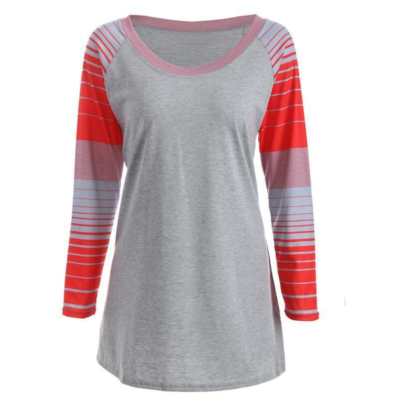 Striped Long Sleeved Patchwork T-Shirts
