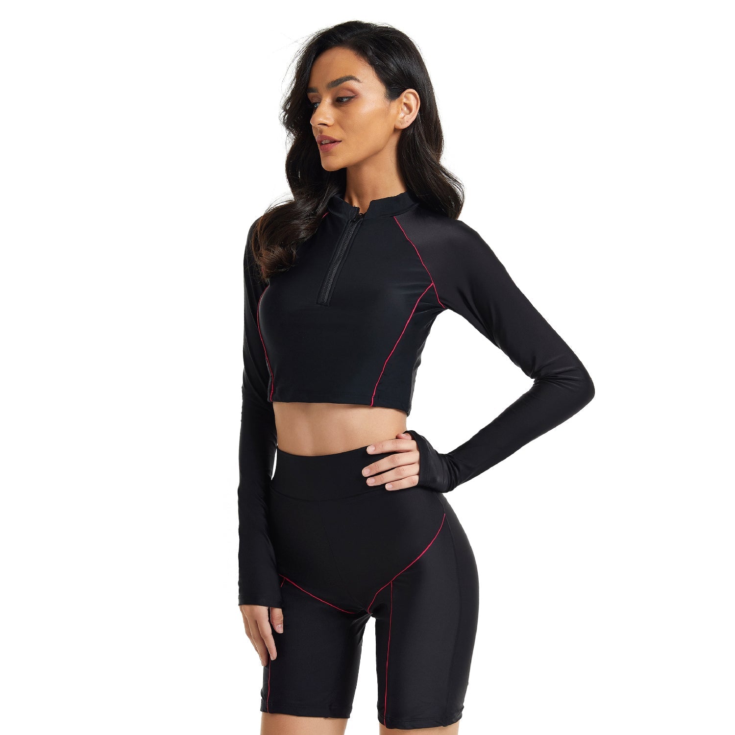 Swimsuits for Long Sleeve Crop Top Boyleg Rash Guard