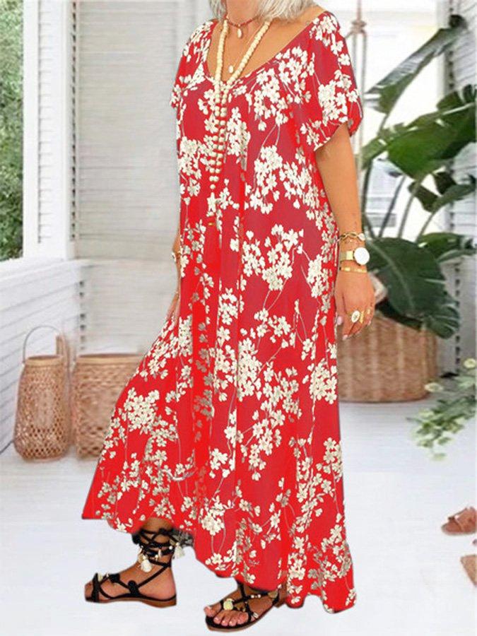Summer Casual V Neck Dresses Floral printed Midi dress