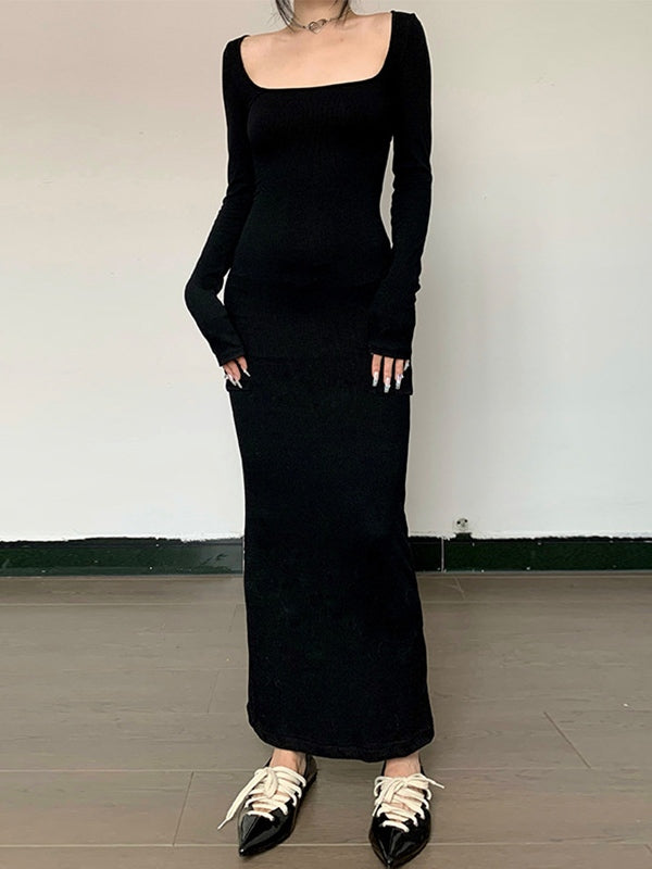 Black Long Sleeve Bodycon Maxi Dress