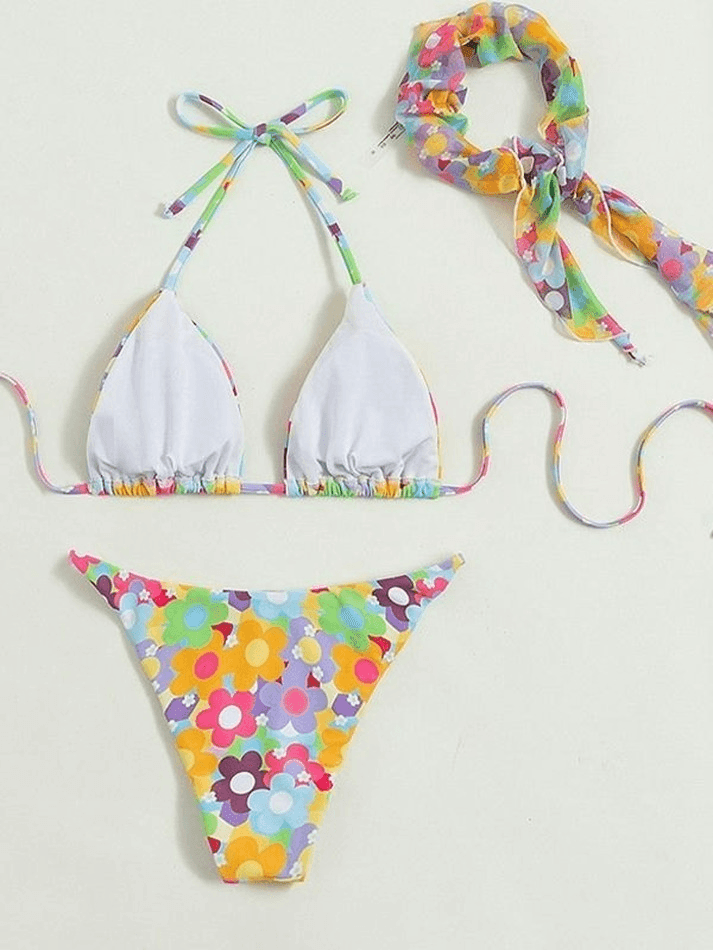 Color Block Floral Bikini Set