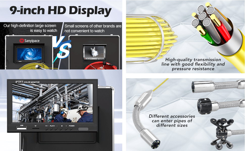 9300D 9 Inch DVR Pipe Inspection Camera