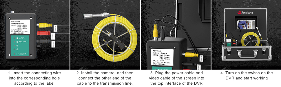 Batteria della fotocamera per ispezione del tubo DVR da 723d da 7 pollici