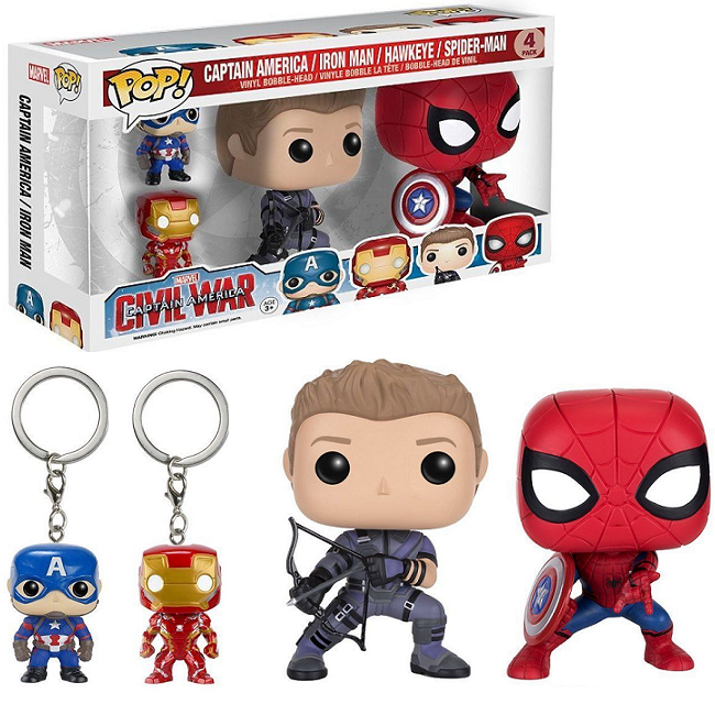  Captain America, Iron Man, Hawkeye, Spider-Man 4-Pack - Civil War Funko Pop! 