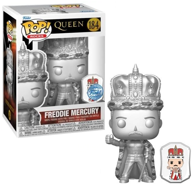  Freddie Mercury #184 - Queen Funko Pop! Rocks [Platinum with Pin Special Edition] 