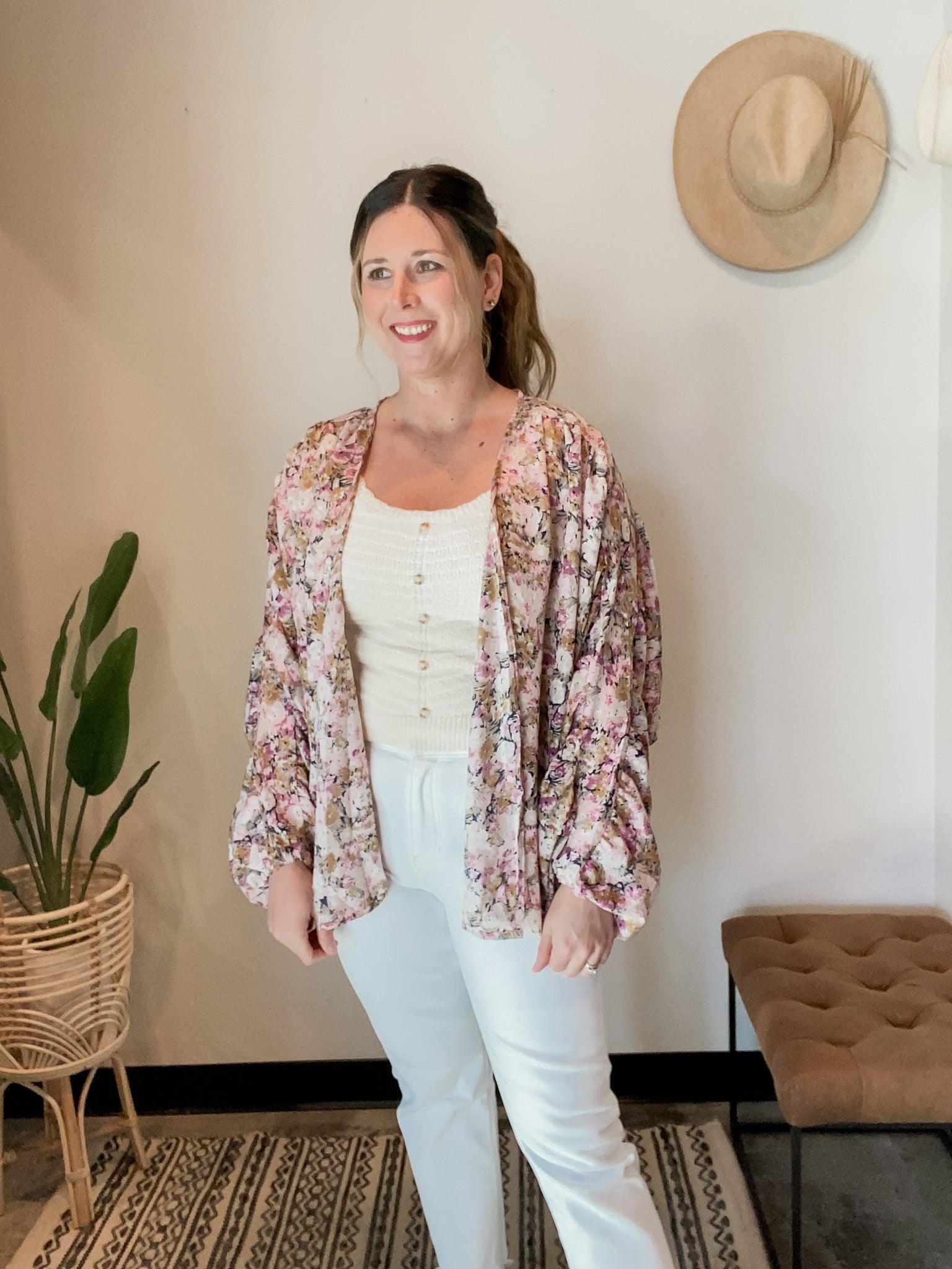 Floral Ruched Cardigan