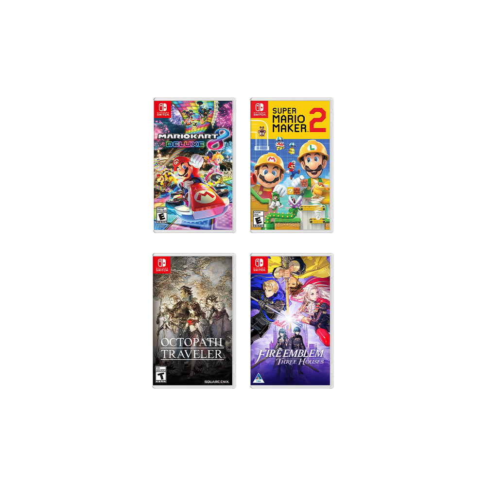 New Nintendo Switch Lite Gray Console Bundle with 4 Games: Super Mario Kart 8, Super Mario Maker 2, Octopath Traveler, and Fire Emblem: Three Houses!