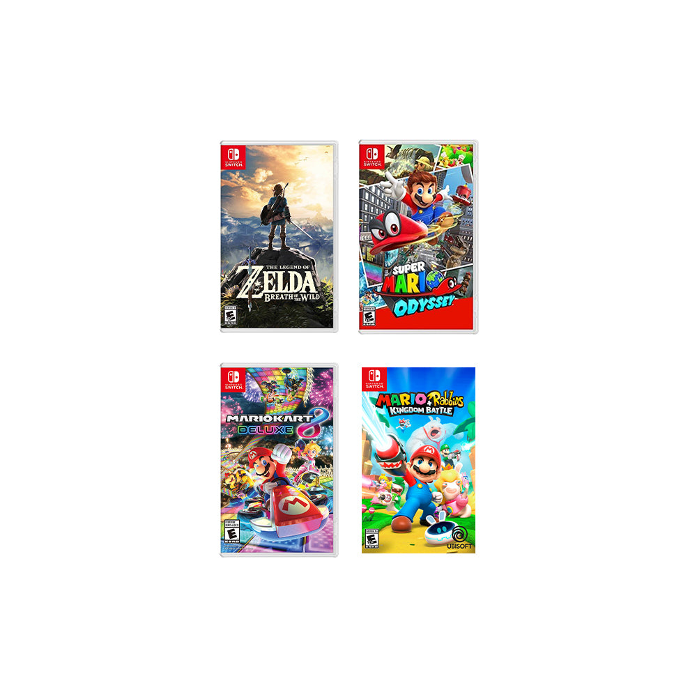 New Nintendo Switch Lite Gray Console Bundle with 4 Games: The Legend of Zelda: Breath of the Wild, Super Mario Odyssey, Super Mario Kart 8, and Mario + Rabbids Kingdom Battle!