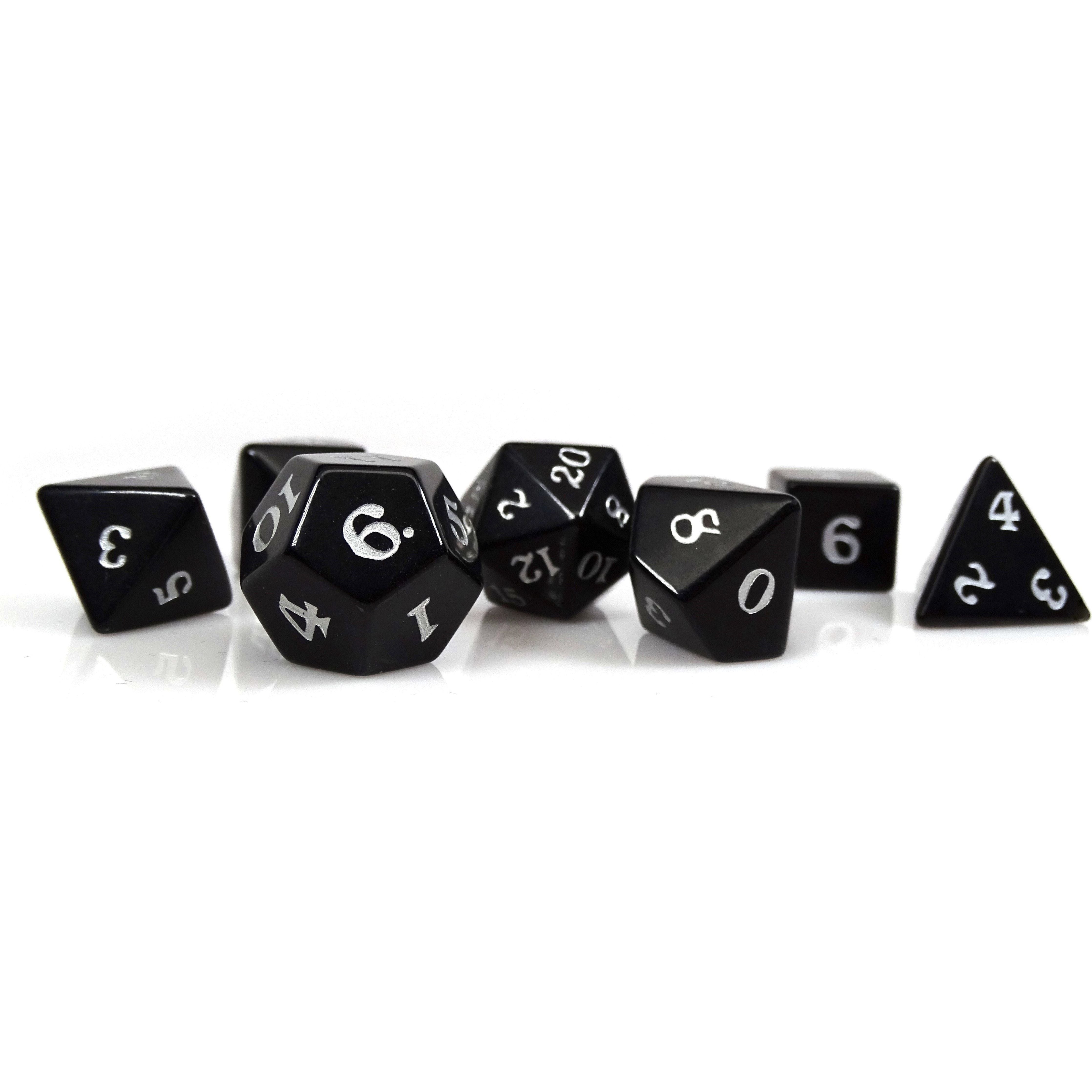 Black Obsidian Dice Set - Silver Signature Font